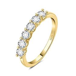 JewelryPalace Modeschmuck Klassisch 6 Stein 1.5mm 0.6ct Zirkonia Band Ring Damen, Hochzeitsringe Silber 925 Trauringe Eheringe Frauen, Vorsteckring Halb Eternity Ring Bandring Schmal Vergoldet 62 von JewelryPalace