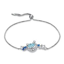 JewelryPalace Mond Stern Tropfenschliff Echt Blautopas Erstellt Saphir Armband Damen Silber 925, Blau Topas Armreif Schmuck Set für Frauen, Armbänder Mädchen Armreifen mit stein, Geschenk für Freundin von JewelryPalace