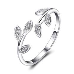 JewelryPalace Olivenblatt Verstellbar Promise Stapelring Eheringe Ring Silber 925 Damen, Zirkonia Silberringe Trauringe Damenring Öffnen Damen Ringe Set, Damen Schmuck von JewelryPalace