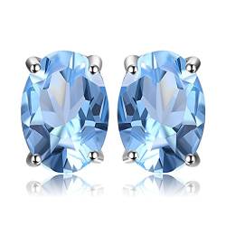 JewelryPalace Ovalschliff 1.9ct Natur Himmel Blauer Topaz Birthstone Ohrstecker Silber 925 Damen, Schmuck Set, Ohrringe Silber Edelstein Mädchen, Ohrstecker Silber Klein mit Stein Frauen Geschenk von JewelryPalace