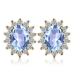 JewelryPalace Prinzessin Diana Kate Middleton 1.2ct Echt Blautopas Ohrstecker Silber 925 Damen, Schmuck Set, Ohrringe Silber Edelstein Mädchen, Ohrstecker Silber mit Stein Frauen Geschenk Vergoldet von JewelryPalace