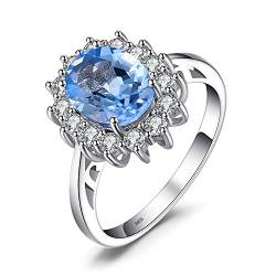 JewelryPalace Prinzessin Diana Kate Middleton Edelstein Echt Blau Topas Ring, Verlobungsring Ehering Promise Verlobung Ring Silber 925 Damen, Silberringe Damenring Antragsring Ringe, Damen Schmuck 57 von JewelryPalace