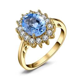 JewelryPalace Prinzessin Diana Kate Middleton Edelstein Echt Blau Topas Ring Gold, Verlobungsring Eheringe Promise Verlobung Ring Silber 925 Damen, Silberringe Antragsring Ringe, Damen Schmuck 57 von JewelryPalace