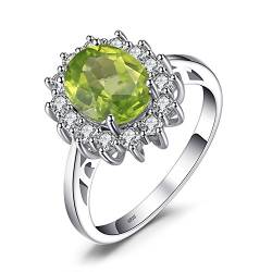 JewelryPalace Prinzessin Diana Kate Middleton Grün Edelstein Echt Peridot Ringe, Verlobungsring Eheringe Promise Verlobung Ring Silber 925 Damen, Silberringe Antragsring Ringe, Damen Schmuck 49 von JewelryPalace