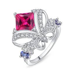 JewelryPalace Prinzessschliff 3.1ct Erstellt Rosa Saphir Ring Damen, Damenring Statement mit Schleife Schmuck Set, Verlobungsring Silber 925 Ring Promise für Frauen, Schmuck Mädchen mit Blau Stein 49 von JewelryPalace