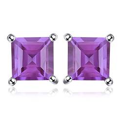 JewelryPalace Quadrat Schliff 0.6ct Echt Amethyst Ohrstecker Silber 925 Damen, Violett Schmuck Set, Ohrringe Silber Edelstein Mädchen, Ohrstecker Silber klein mit Stein Frauen von JewelryPalace