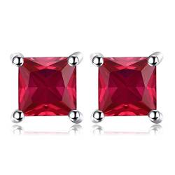 JewelryPalace Quadrat Schliff 0.6ct Erstellt Rubin Ohrstecker Silber 925 Damen, Rot Schmuck Set, Ohrringe Silber Edelstein Mädchen, Rubinrot Ohrstecker Silber klein mit Stein Frauen von JewelryPalace