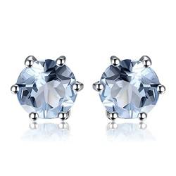 JewelryPalace Rundschliff 1.2ct Echt Blautopas Ohrstecker Silber 925 Damen, Naturstein Schmuck Set, Ohrringe Silber Edelstein Mädchen, Ohrstecker Silber Klein mit Stein Frauen Geschenk von JewelryPalace