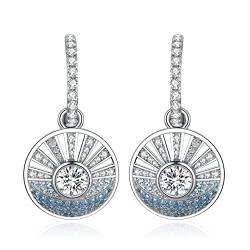 JewelryPalace Rundschliff 1ct Zirkonia Ohrhänger Silber 925 Damen, Sonne Meer Blau Stein Schmuck Set, Ohrringe Silber Mädchen Schmuck, Modeschmuck Creolen Silber für Frauen Geschenke von JewelryPalace