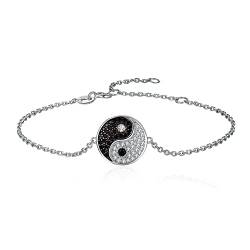 JewelryPalace Rundschliff Ying Yang Taichi Spinell Damen Silber 925, Armreif Schwarz Schmuck Set für Frauen, Armbänder Bicolor Mädchen Mama Armreifen mit Zirkonia, Geschenk für Freundin von JewelryPalace