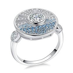 JewelryPalace Sonne Meer Rundschliff Zirkonia Ring Damen, Blau Stein Schmuck Set, Damenring Silber 925 Ring Statement für Frauen, Silberring Bicolor Schmuck Mädchen Geschenk für Freundin 54 von JewelryPalace