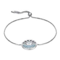 JewelryPalace Sonnenaufgang Meer 0.8ct Zirkonia Armband Damen Silber 925, Rundschliff Armreif Blau Schmuck Set für Frauen, Armbänder Mädchen Verstellbar Armreifen mit Stein, Geschenk für Freundin von JewelryPalace