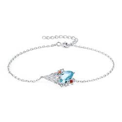 JewelryPalace Tropfenschliff 2.3ct Echt Blau Topas Rot Granat Armband Damen Silber 925, Armreif mit Stein Blautopas Schmuck Set, Armbänder Mädchen Verstellbar Armreifen für Frauen Geschenk Naturstein von JewelryPalace