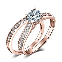 JewelryPalace Verlobungsring Paar Eheringe Ring Silber 925 Damen, Zirkonia Silberringe Trauringe Vorsteckring Hochzeitsringe Antragsring Memoirering Ewigkeitsring Ringe Set, Damen Schmuck Rosegold 53 von JewelryPalace