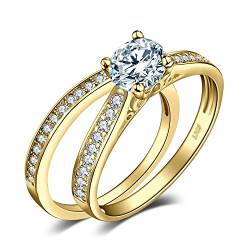 JewelryPalace Verlobungsring Paar Eheringe Ring Silber 925 Damen, Zirkonia Silberringe Trauringe Vorsteckring Hochzeitsringe Antragsring Memoirering Ewigkeitsring Ringe Set, Damen Schmuck Vergoldet 54 von JewelryPalace