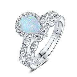 JewelryPalace Vintage Marquise Tropfenschliff 3ct Erstellt Opal Halo Promise Ring Damen, Verlobungsring Silber 925 mit Weißer Stein, Hochzeitsring Vorsteckring Trauring Ehering Band Ring Set Frauen 54 von JewelryPalace