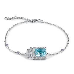 Jewelrypalace Parfois Smaragdschliff 3.9ct Aquamarinfarbe Zirkonia Armband Damen Silber 925, Armreif mit Blau Stein Schmuck Set, Armbänder Mädchen Verstellbar Armreifen, Geschenk für Frauen von JewelryPalace