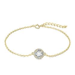 Jewelrypalace Rund 1ct Moissanite Armband Halo Damen Silber 925, Armreif mit Stein Simulierter Diamant Schmuck Set für Frauen, Armbänder Mädchen Verstellbar Armreifen, Geschenk für Freundin Vergoldet von JewelryPalace