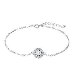 Jewelrypalace Rund 1ct Zirkonia Armband Halo Damen Silber 925, Armreif mit Stein Simulierter Diamant Braut Schmuck Set für Frauen, Armbänder Mädchen Verstellbar Armreifen, Geschenk für Freundin von JewelryPalace