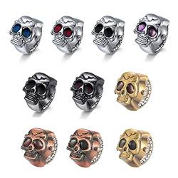 JewelryWe 10PCS Herren Ringuhr Fingeruhr Analog Quarz Uhr Elastisch Totenkopf Schädel Ring Band Edelstahl Uhr Uhrenring von JewelryWe