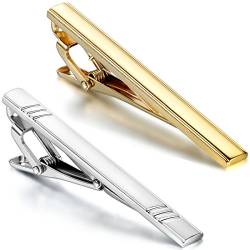 JewelryWe 2pcs Herren Krawattennadel, 2.4cm Breit Messing Poliert Krawattenklammer Krawattennadeln Tie Clip, Gold Silber von JewelryWe