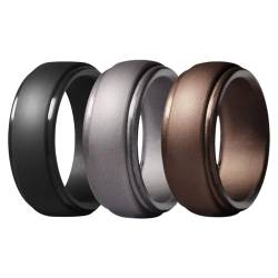 JewelryWe 3pcs Silikon Eheringe für Männer: 8mm Herren Gummi Hochzeit Bands Gummibänder Sport Ringe Flexible Silikonringe Verlobungsringe Geschenke Schwarz/Grau/Braun Größe 67 von JewelryWe