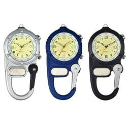 JewelryWe 3pcs Taschenuhr mit Karabiner Befestigung Leuchtende Analog Quarz Uhr für Ärzte Krankenschwestern Sanitäter Blau Schwarz Silber von JewelryWe