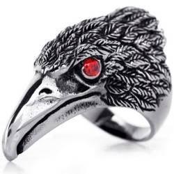 JewelryWe Adler Ring Herren Edelstahl: Biker Herren-Ring Retro Punk Adler Falke mit Rot Augen Fingerring Männer Band Ring mit Gravur Geschenk Schwarz Silber Größe 65 von JewelryWe