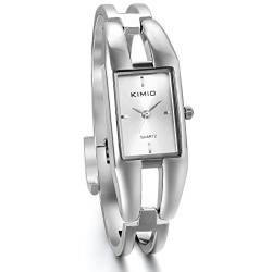 JewelryWe Damen Armbanduhr, Elegant Charm Casual Analog Quarz Uhr mit Weiss Rechteck Zifferblatt von JewelryWe