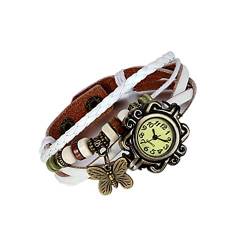 JewelryWe Damen Armbanduhr, Retro Vintage Analog Quarz Uhr mit Schmetterling Beads Kugeln Charm Leder Armkette Armband, Weiss von JewelryWe