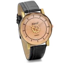 JewelryWe Damen Armbanduhr, Vintage Zeitloses Design Analog Quarz Uhr mit Leder Armband & Zahnrad Zeiger, Schwarz von JewelryWe