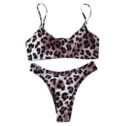 JewelryWe Damen Bikini-Sets Leopardenprint Leopard Push Up Gepolstert Bustier Hohe Taille Bikinislip Badeanzug Bademode, L von JewelryWe