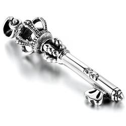 JewelryWe Damen Kette mit Krone Schlüssel Anhänger Edelstahl Halskette für Herren und Frauen Schwarz Silber von JewelryWe