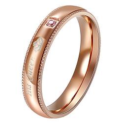 JewelryWe Damen Ringe Queen Edelstahl: Damen-Ring mit Gravur His Queen Zirkonia Freundschaftsringe Eheringe Trauringe Verlobungsringe Hochzeit Band Ring für Frauen Rosegold Größe 49 von JewelryWe