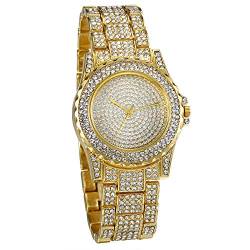 JewelryWe Damenuhr Elegant Damen Armbanduhr mit Strass Glitzer Dial Metallarmband Analog Quarz Uhr für Frauen Mädchen Gold von JewelryWe