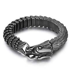 JewelryWe Herren Armband Edelstahl Drache Gliederkette Biker Gotik Armreif Armkette Schwarz von JewelryWe