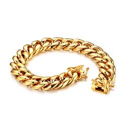 JewelryWe Herren Armband Edelstahl Panzerkette Armkette Armreif mit Sicherheitsschließe Gold Geschenk für Männer von JewelryWe