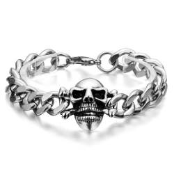JewelryWe Herren Armband Edelstahl Totenkopf Schädel Armkette Armreif Gothic Halloween Armschmuck Silber von JewelryWe