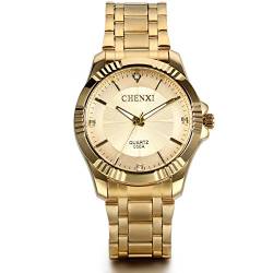 JewelryWe Herren Armbanduhr, Analog Quarz, Luxus Strass Business Casual Uhr mit Gold Edelstahl Armband & Gold Zifferblatt von JewelryWe