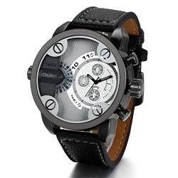 JewelryWe Herren Armbanduhr, Analog Quarz Business Casual Multifunktions-Uhr, Leder Armband Uhr mit Weiss Einzigartig Zifferblatt von JewelryWe