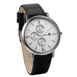 JewelryWe Herren Armbanduhr, Lieben Freundschaftsuhr, Elegant Kalender Echtleder Analog Quarz Uhr, Schwarz von JewelryWe