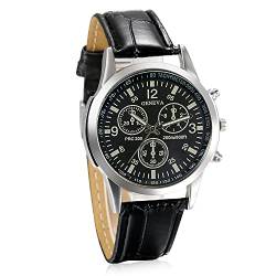 JewelryWe Herren Armbanduhr, Retro Klassische Leder Band Quarz Analog Uhr mit Digital Zifferblatt, Schwarz von JewelryWe