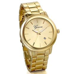 JewelryWe Herren Armbanduhr,Quarz analog Kalender Uhr,kalenderuhren mit Edelstahl Armband, Lieben, Gold von JewelryWe