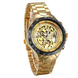 JewelryWe Herren Automatik Armbanduhr Gold Edelstahl Armband Skelett Uhr Automatikuhr von JewelryWe