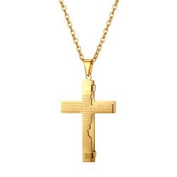 JewelryWe Herren Halskette, Edelstahl Englisch Bibel Gebet Kreuz Anhänger mit 55cm Kette, Gold, Ostern Geschenk von JewelryWe