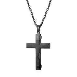 JewelryWe Herren Halskette, Edelstahl Englisch Bibel Gebet Kreuz Anhänger mit 55cm Kette, Schwarz, Ostern Geschenk von JewelryWe
