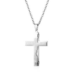 JewelryWe Herren Halskette, Edelstahl Englisch Bibel Gebet Kreuz Anhänger mit 55cm Kette, Silber, Ostern Geschenk von JewelryWe