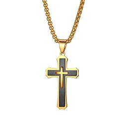 JewelryWe Herren Halskette, Edelstahl Klassisch Kreuz Anhänger mit 22 Zoll Kette, Schwarz, mit kostenloser Gravur von JewelryWe