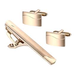 JewelryWe Herren Krawattenklammer und Manschettenknöpfe Set: 3er Gold Business Hemd Krawattennadel Manschettenknopf Cufflinks Tie Clips mit Gravur für Hochzeit Smoking Party Geschäftstreffen von JewelryWe