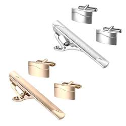 JewelryWe Herren Krawattenklammer und Manschettenknöpfe Set: 6er Business Hemd Krawattennadel Manschettenknopf Cufflinks Tie Clips mit Gravur für Hochzeit Smoking Party Geschäftstreffen Gold Silber von JewelryWe